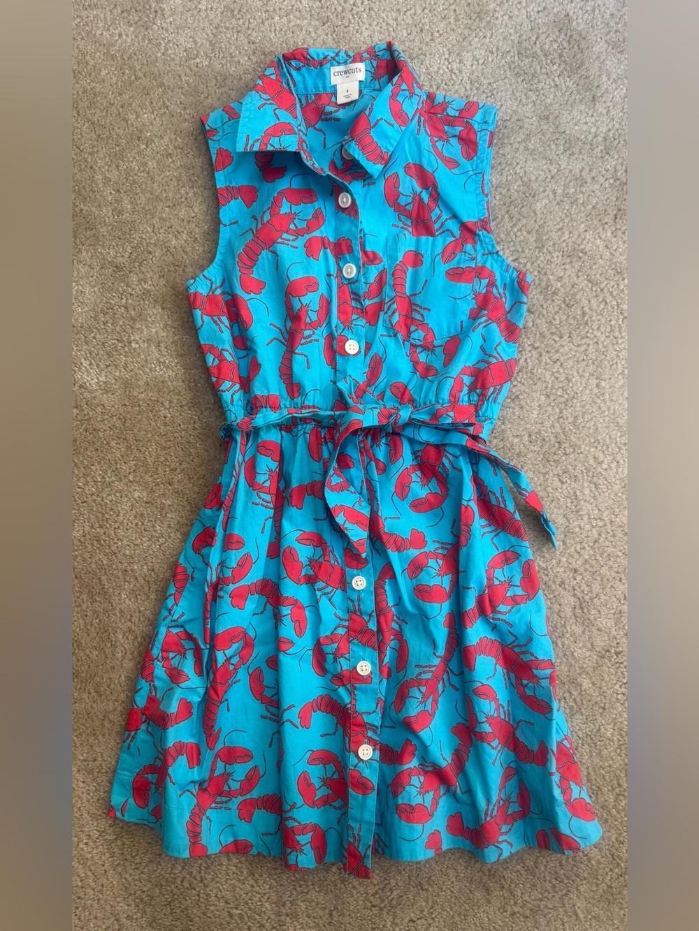 Crewcuts (J Crew) Girls Sz 8 Turquoise Dress with Red Lobster Motif